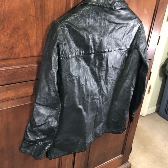 Women's Leather Jacket Black Blazer 8-10 Collared Button Front Classic - Picture 14 of 16